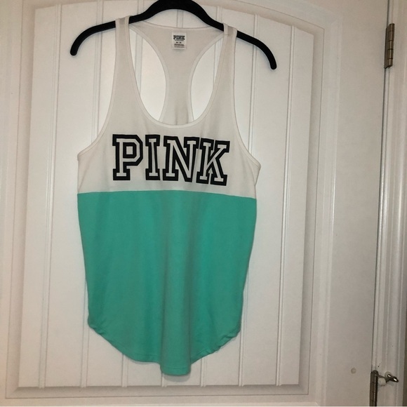 PINK Victoria’s Secret Green & White Tank Top Size Medium - Picture 1 of 9